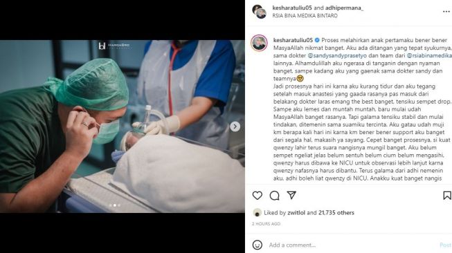 Kesha Ratuliu melahirkan. (Instagram/@kesharatuliu05)