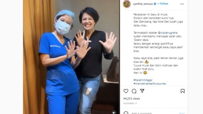 Cara Cynthia Lamusu menurunkan berat badan. (Instagram/@cynthia_lamusu)