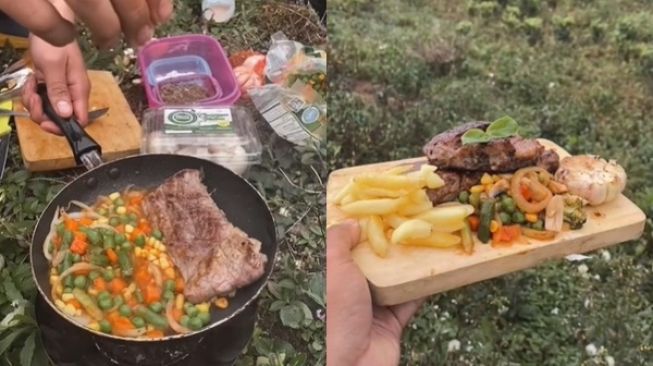 Viral Pendaki Masak Makanan Mewah di Gunung, Warganet: Ketika Chef Manjat Gunung (TikTok)