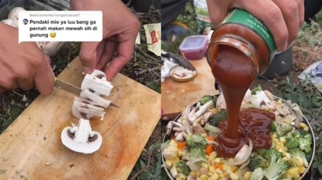 Viral Pendaki Masak Makanan Mewah di Gunung, Warganet: Ketika Chef Manjat Gunung