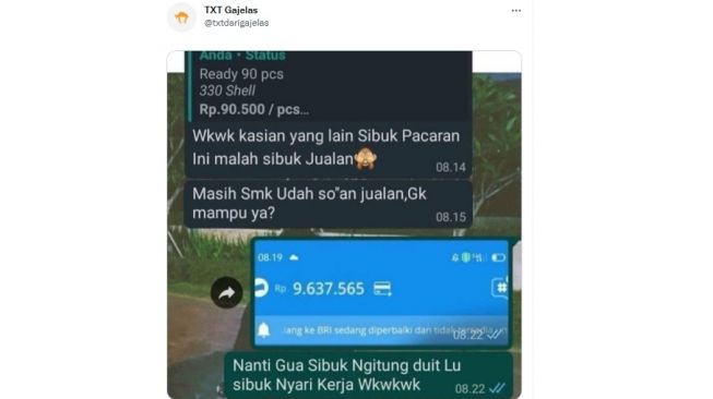 Dihina karena Sekolah Sambil Jualan Online, Orang Ini Beri Balasan Menohok (Twitter/@txtdarigajelas)