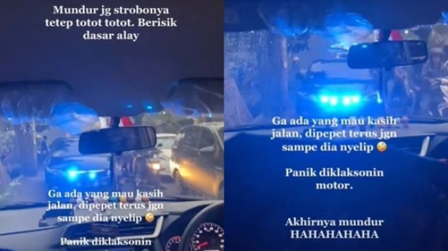 Mobil Sedan Pakai Strobo Lawan Arah Trobos Kemacetan, Dipaksa Mundur Ganggu Pengguna Jalan Lain (TikTok)