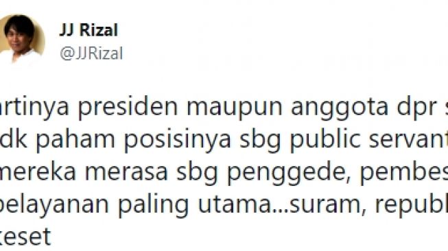 Soroti Karantina Mandiri Mulan Jameela, JJ Rizal: Suram, Republik Tinggal Jadi Keset