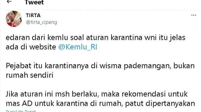 Cuitan dokter Tirta soal Mulan Jameela dan Ahmad Dhani (twitter)