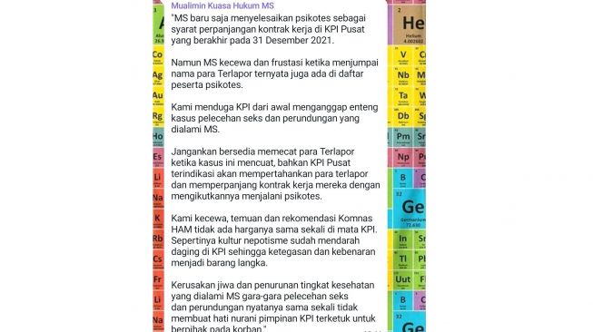 Pernyataan Kuasa Hukum MS (Twitter/@AREAJULID)