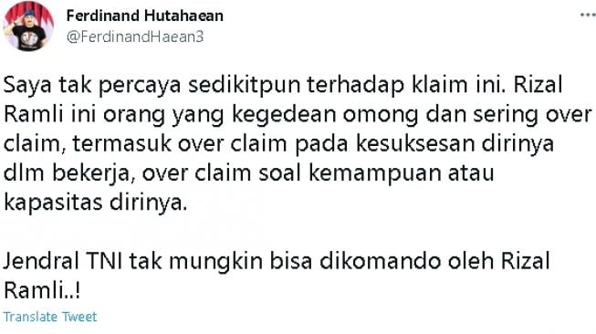 Cuitan Ferdinand Hutahaean (Twitter)