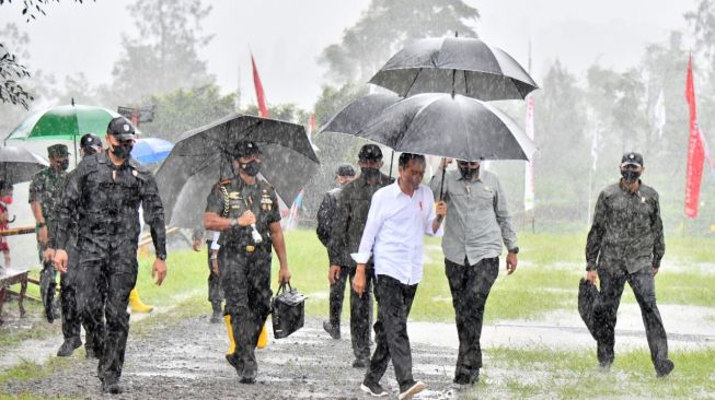 Hujan Lebat, Jokowi Kuyup Saat Tinjau Pertanian Cabai di Wonosobo