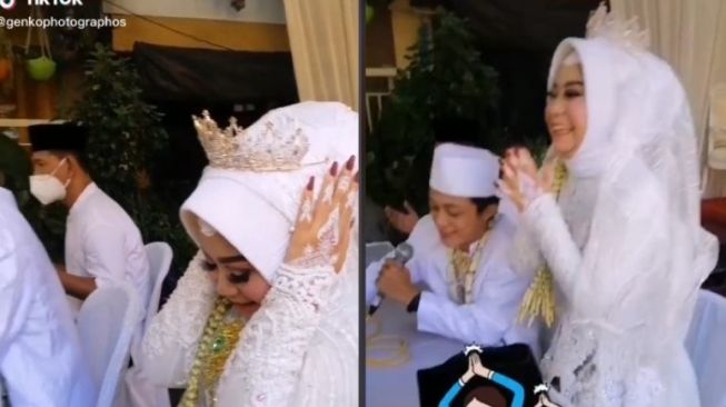 Pasangan Lancar Ucapkan Akad, Pengantin Perempuan Lompat Girang Sampai Mahkota Copot