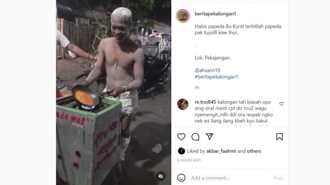 Warga di Pekalongan, Jawa Tengah kembali digegerkan dengan penampakan penjual papeda keliling yang mengenakan kostum tuyul.[Instagram]