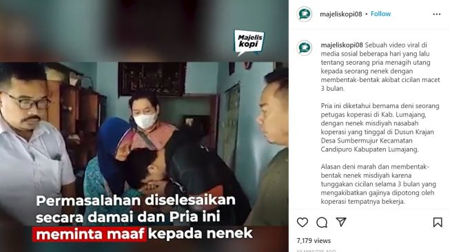 Bentak Nenek-nenek Saat Tagih Utang, Pegawai Koperasi Ini Minta Maaf (Instagram/@majeliskopi08)