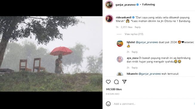 Komentar Ridwan Kamil di foto Ganjar Pranowo (Instagram)