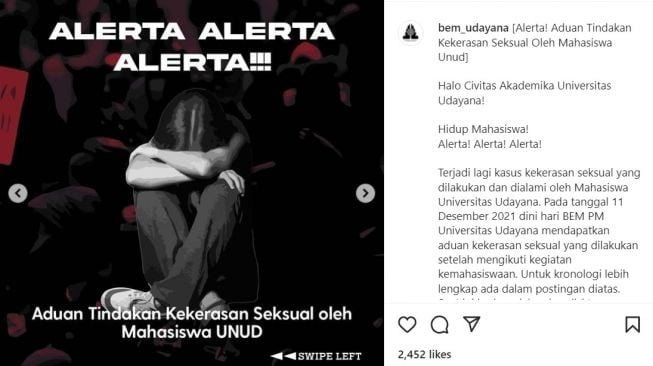 Viral BEM Unud Terima Aduan Tindak Kekerasan Seksual oleh Mahasiswa Unud (Instagram/@bem_udayana)