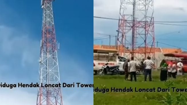 Viral! Pria di Probolinggo Gelantungan di Tower Diduga Ingin Bunuh Diri