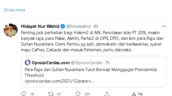 Cuitan Hidayat Nur Wahid (twitter)