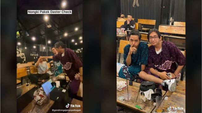 Viral Pria Nongkrong Pakai Outfit Daster Batik (tiktok.com/@gondrongajanyopetkagak)