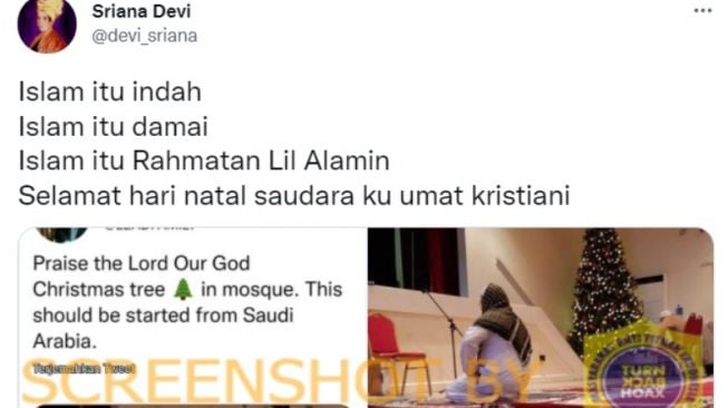 CEK FAKTA: Beredar Foto Pohon Natal Dipasang di Dalam Masjid, Benarkah? (Turnbackhoax.id)