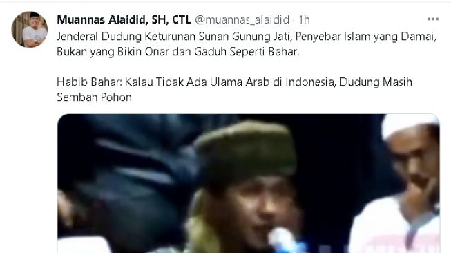 Cuitan Muannas Alaidi soal Jenderal Dudung dan Habib Bahar (Twitter)