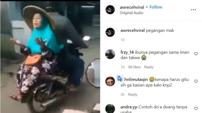 Cara bonceng emak-emak di atas motor bikin publik geleng-geleng kepala (Instagram)