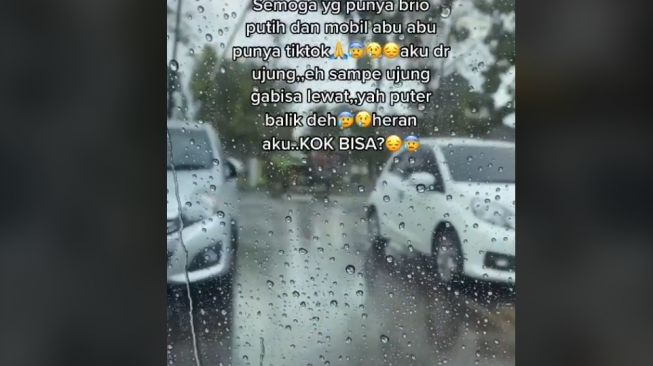 Dua mobil parkir sembarangan bikin pemobil geram karena tak bisa lewat (TikTok)