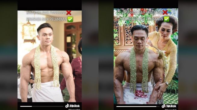 Viral Momen Binaragawan Menikah, Pamer Otot di Pelaminan (tiktok.com/@farezafeb)