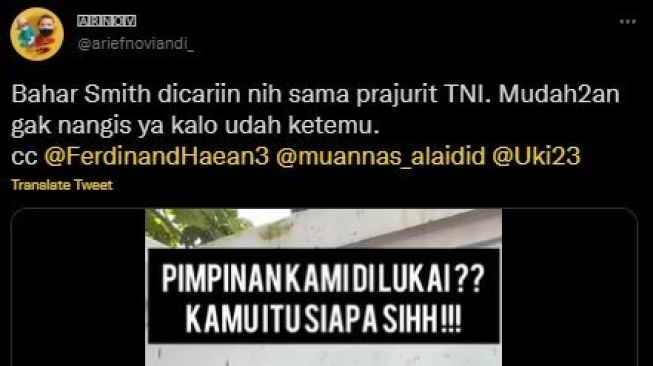 Viral Habib Bahar Dicari Anggota TNI yang Emosi Ini. (Twitter/@ariefnoviandi_)