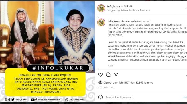 Kerajaan Kutai Kartanega Ing Martadipura Berduka, Ratu Raden Aida Amidjoyo Meninggal Dunia