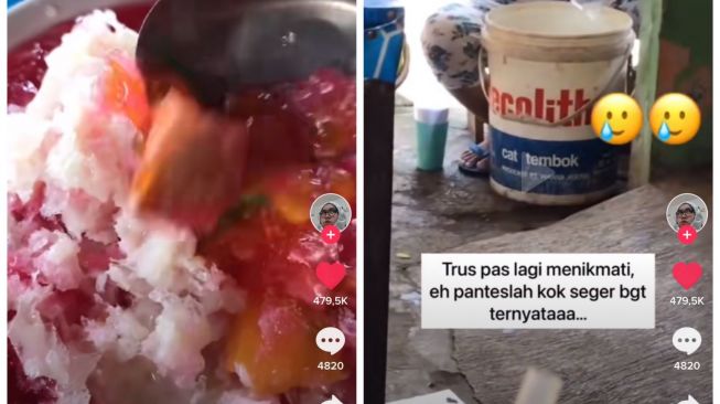 Lagi makan es buah, wanita ini malah syok lihat kelakuan si penjual (TikTok/qurotheexplorer)