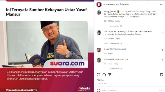 Komentar Netizen Soal Ustaz Yusuf Mansur [Instagram]