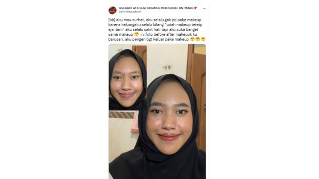 Wanita curhat diejek saat pakai make up (twitter)