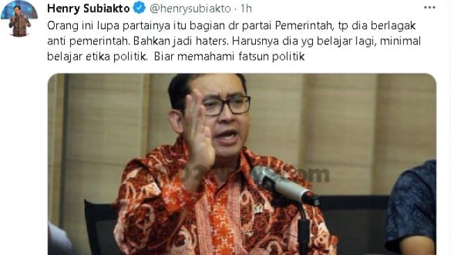 Cuitan Henry Subiakto sindir Fadli Zon (Twitter)