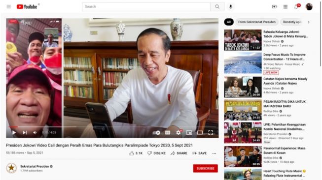 Reaksi Jokowi melalui video call bersama para peraih emas bulutangkis (YouTube/Sekretariat Presiden)