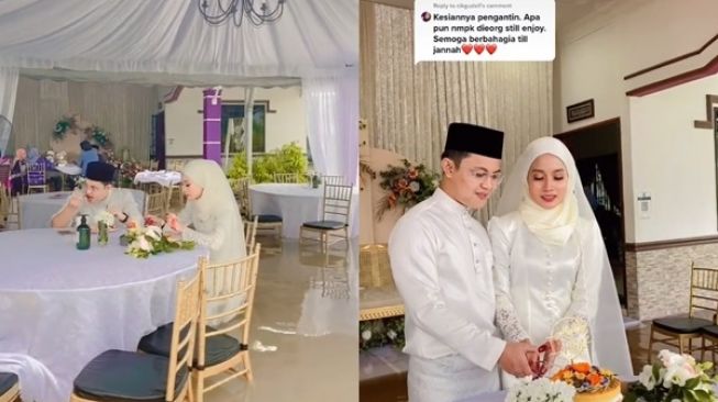 Viral Pengantin Tetap Menikmati Resepsi Meski Tergenang Banjir (TikTok)