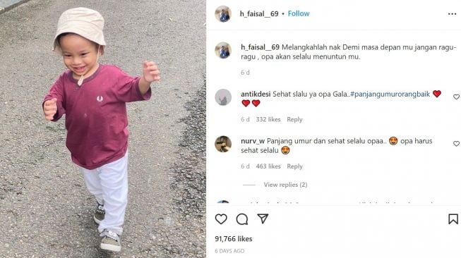 Faisal selalu mengunggah tingkah lucu cucunya Gala Sky Andriansyah. [Instagram]