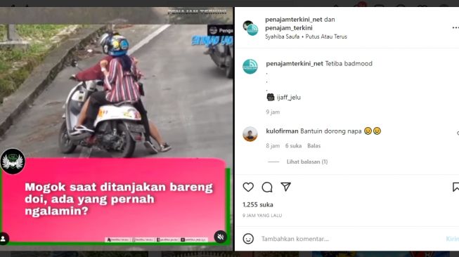 Viral Motor Sejoli Mogok di Jalan Tanjakkan, Warganet Sindir si 'Adek': Malu Kah Dek?