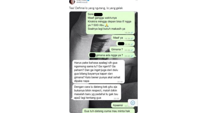 Tagih utang lewat chat (twitter)