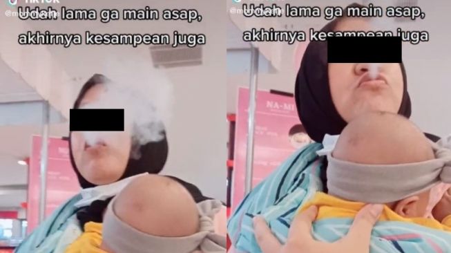 Awalnya Hampir Kena Hujat, Aksi Perempuan Gendong Anak Penuh Kepulan Asap Berakhir Ngakak