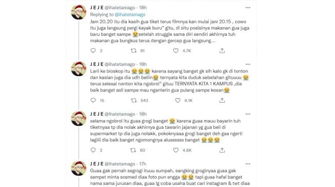 Lagi Me Time di Mal Tetiba Dikasih Tiket Nonton, Kisah Cewek Ini Bikin Publik Iri (Twitter/@ihatetamago)