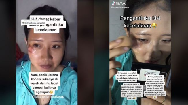 Viral Wajah Pengantin Lecet karena Kecelakaan, Hasil Makeup Tetap Flawless (tiktok.com/@lalanellamakeup)