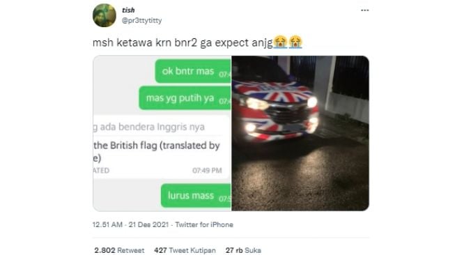 Penumpang kaget lihat penampakan taksi online yang dipesan (twitter)