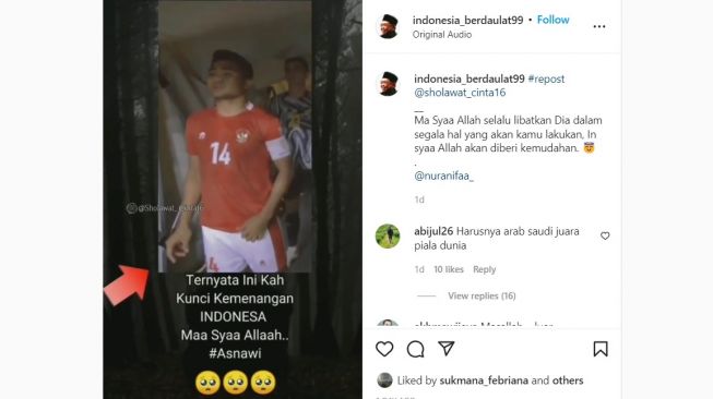 Tangkapan layar video pemain Tim Nasional (Timnas) Indonesia Asnawi Mangkualam Bahar berzikir sebelum pertandingan dimulai viral di media sosial. [Instagram]