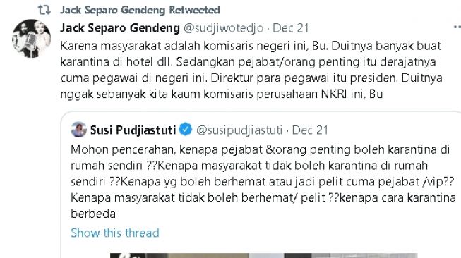 Cuitan Sudjiwo Tedjo dan Susi Pudjiastuti (twitter)