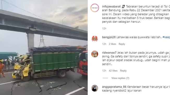 Kecelakaan Beruntun Libatkan Truk Besar Terjadi di Tol Cikampek arah Bandung