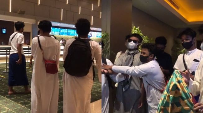 Greget! Gerombolan Pria Main ke Mall Pakai Sarung dan Gamis, Warganet: Konsep Pulang Umrah