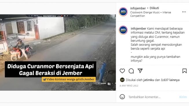 Terekam CCTV, Diduga Curanmor Bersenjata Api Gagal Beraksi di Jember