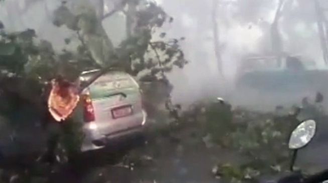 Video Detik-Detik Mobil Tertimpa Pohon Akibat Hujan Angin di Tangerang