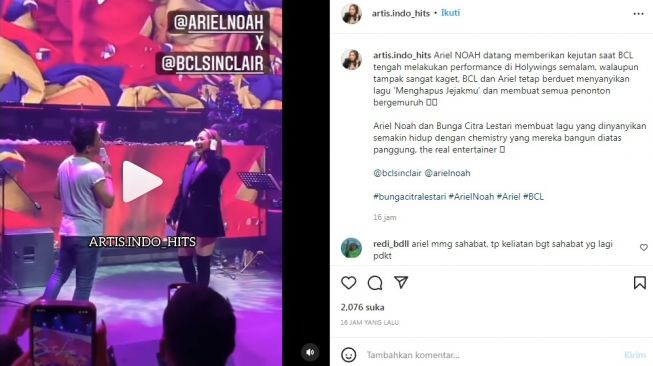 Unggahan soal Ariel NOAH dan Bunga Citra Lestari alias BCL [Instagram/@artis.indo_hits]