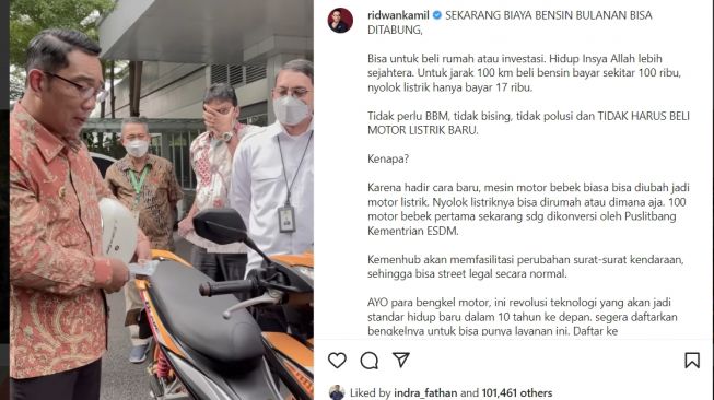 Ridwan Kamil pamerkan motor bebek Honda yang tak perlu lagi diisi bensin (Instagram)