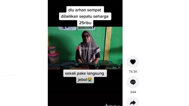 Cerita Surati yang membelikan sepatu Arhan, dipakai sekali langsung jebol. [TikTok]