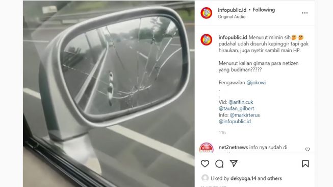 Curhat ke Presiden Jokowi paspampres pecahkan kaca spion, pengemudi mobil ini malah dihujat warganet. [Instagram]