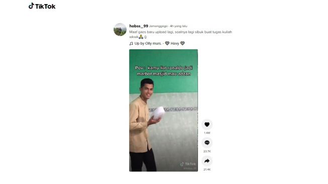 Muazin ganteng mirip Ronaldo. [TikTok]